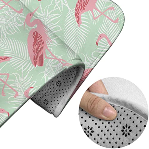 Badezimmerteppich-Set, 3-teilig, Flamingos und Tropische Pflanzenmuster, waschbare Badeteppiche, rutschfest, mit Rückenpolster, Konturteppich und Toilettendeckelbezug – Bild 5