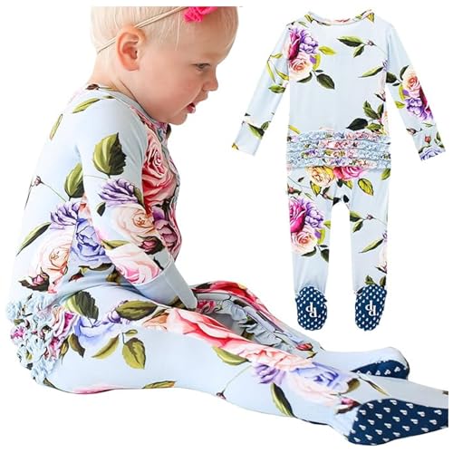 Image of Posh Peanut Baby Girl Sleepers - Viscose from Bamboo Baby Pajamas & 2 Way Zipper Sleepers - Ruffled Baby Clothes for Girls
