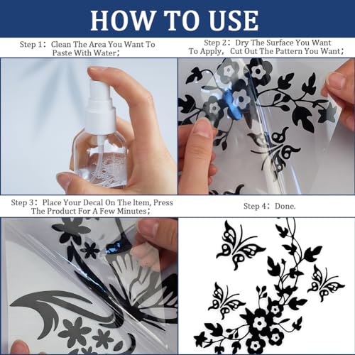 Image of GORGECRAFT 6 Sheets Butterfly Car Decal Set Black Flower Car Decals Car Rearview Mirror Stickers Decals Vinyl Waterproof Sticker Women Car Stickers for Auto Truck SUV Wall Art Laptop
