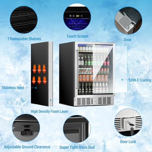 Image of Erivess 5.3 Cu Ft /166 Can Mini Fridge, Freestanding 24 Inch Beverage Refrigerator with Glass Front Door for Soda, Beer Under Counter Drink Refrigerator with Adjustable Shelves(Silver)