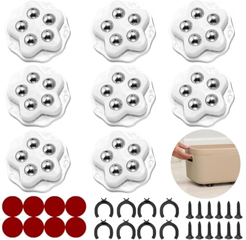 STOAT® mini ruedas adhesivas giratorias.8 ruedas con 5 bolas cada una, capacidad 300KG, con adhesivo y tornillos. Rueda móvil universal 360, ruedas para muebles de gran resistencia (Blanco: 8 Piezas)