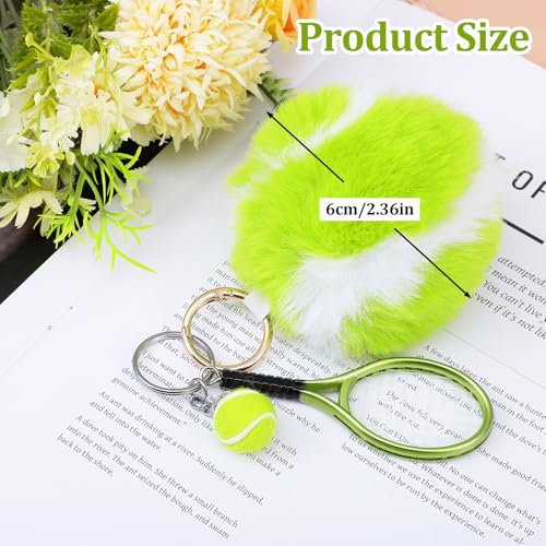 Qulkws 1 Pcs Tennis Keychain Tenni Gifts for Women Cute Pom Pom Tennis Ball Keychain Tenni Accessories Mini Metal Tenniss Keychains Cutes Tenniss Racket Ball Keychains for Women Men - Thumbnail 2