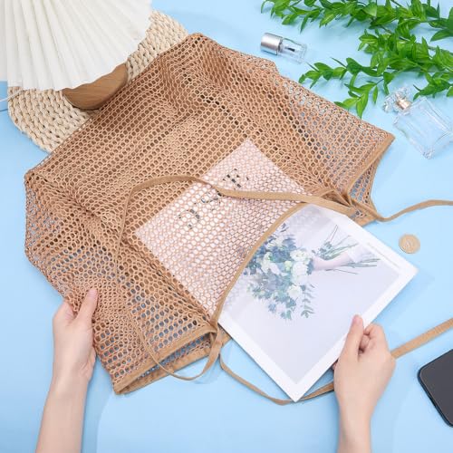 Image of Mesh Beach Bags for Women Summer Travel Tote Bag with Large Inner Pocket Foldable Sandproof Woven Shoulder Handbag Lightweight Vacation Cruise Tote for Beach Swimming Pool Poolside Gym