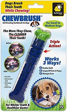 BulbHead Chewbrush Toothbrush Dog Toothbrush and Dog Toy - No Dog Toothpaste Required - Great Dog Teeth Cleaning Toys (Short)
