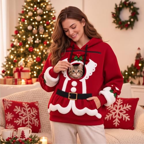 Christmas Dog Carrying Hoodie Women 2026 Zip Up Sweat Shirt Kangaroo Pocket - image 3