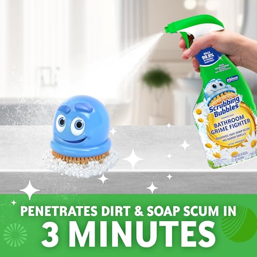 Image of Scrubbing Bubbles Bathroom and Shower Cleaner Disinfectant Spray, Foaming Action Bathroom Grime Fighter, Petal Paradise Scent, 32oz (Pack of 2)