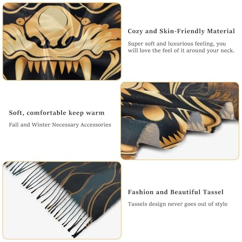 Women's Scarf, Faux Pashmina Soft Lightweight Shawl Wrap, Fashion Scarves with Oriental Golden Dragon Print4