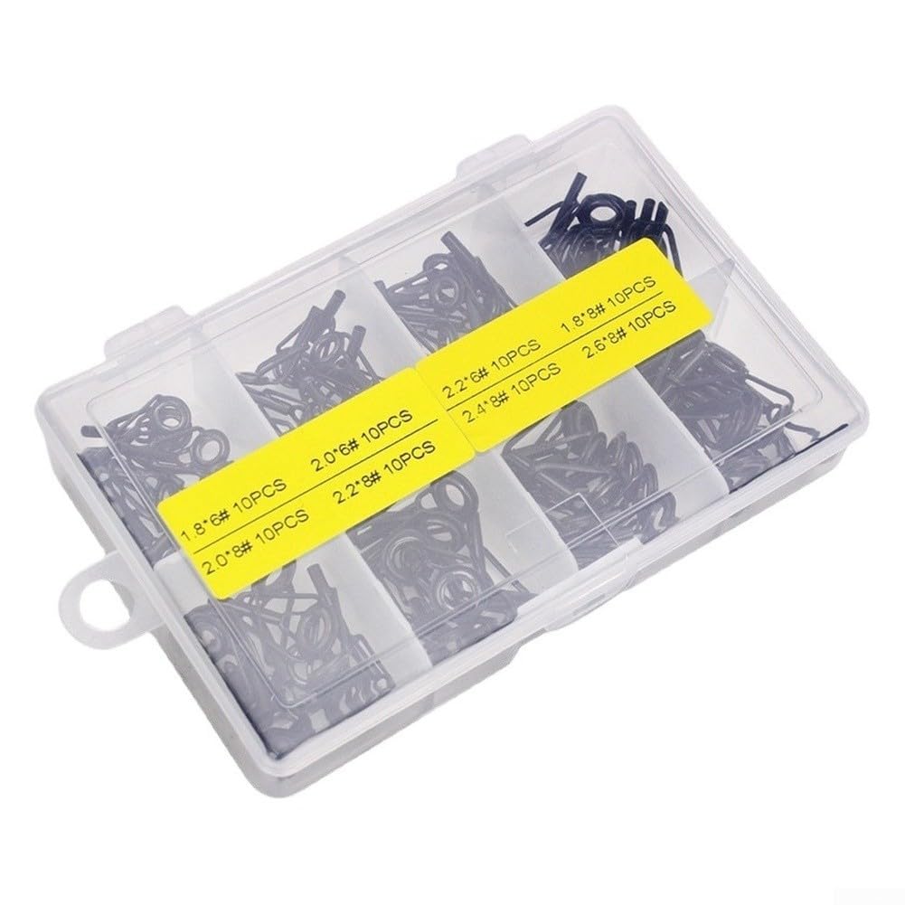 Lot de 80 guides de canne à pêche en acier à haute teneur en carbone avec anneaux en faïence lisse pour canne à leurre et cadre pour éviter les dommages à la ligne, idéal pour les équipements de pêche