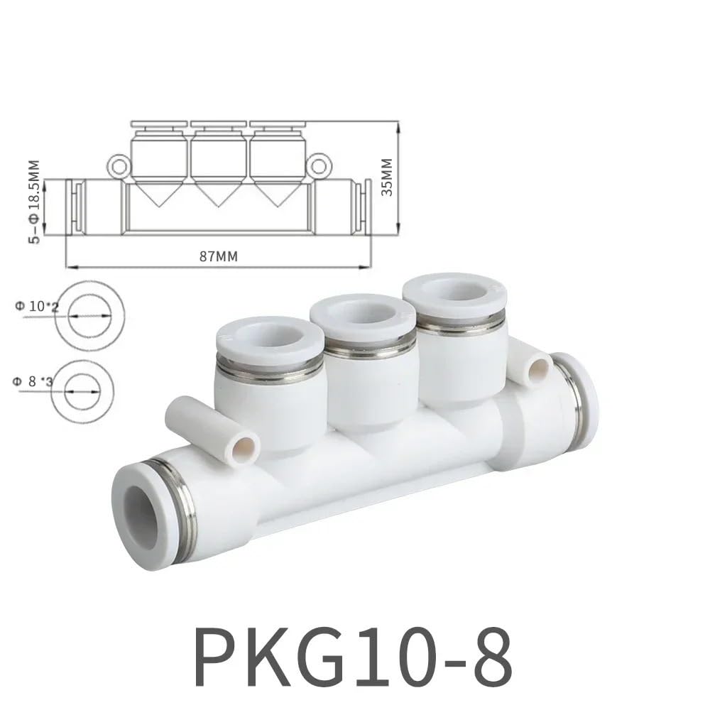 SAAWEE PKG PK Verteileranschluss, Schnellluftschlauchverschraubung, 12, 10, 8, 6, 4, Rohr, pneumatischer Steckverbinder, 4 mm, 6 mm, 8 mm, 10 mm, 12 mm (PKG10–8), 5 Stück
