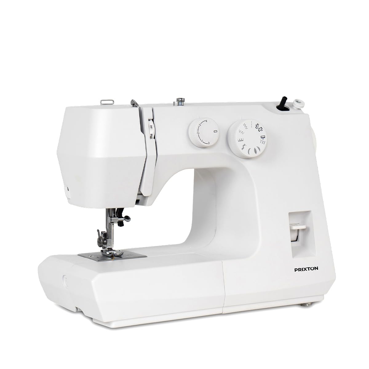 PRIXTON Máquina de Coser P145, Apta para Vaqueros, Ojal en 4 Pasos, Longitud de Puntada Ajustable, Luz LED, Motor 50W y Estructura Metálica Reforzada