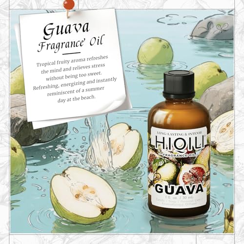 Image of HIQILI Guava Fragrance Oil for Diffuser, Soap & Candle Making - 1 Fl Oz | for Bath Bombs Making, Add to Wool Dryer Balls, Long-Lasting Fruity Scent - 30 ML