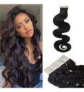 Wavy Tape ins for Black Women Human Hair Body Wave Hair Tape in Extensions Natural Color Body Wav...