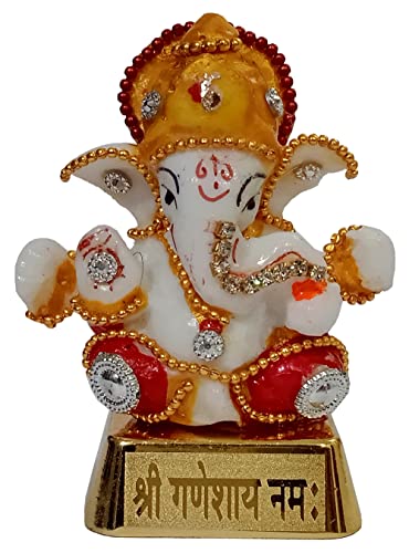 Purpledip Resin Idol Pagdi Ganesha: Glittering Stones Statue (12455), Multicolor, M