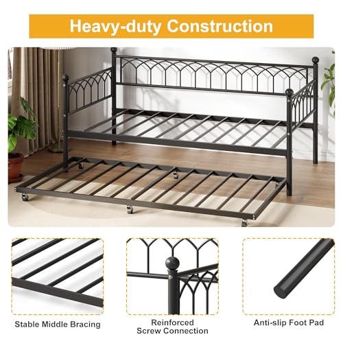 IDEALHOUSE Twin Size Daybed, Sofa Bed Frame with Metal Steel Slat Support, Heavy Duty Metal Bed Frame, Space Saving, Easy Assembly, for Small Spaces, Living Room, Bedroom, Apartment, Black by IDEALHOUSE - Image 4