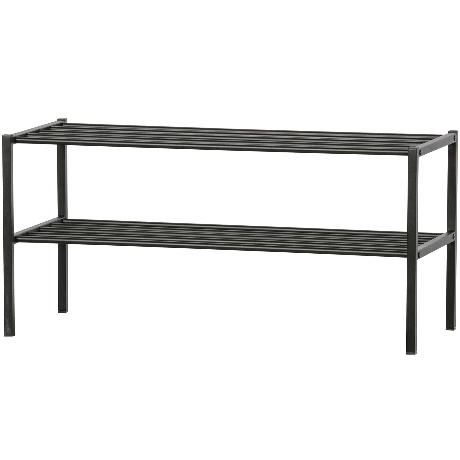 WOOOD Ferro Schuhregal Schwarz - Stapelbares 2-Lagiges Schuhschrank aus Metall Schuhablage 40x85x35 cm