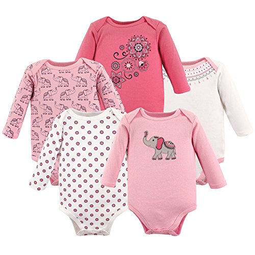 Hudson Baby Unisex Baby Cotton Long-sleeve Bodysuits, Boho Elephant, 0-3 Months US