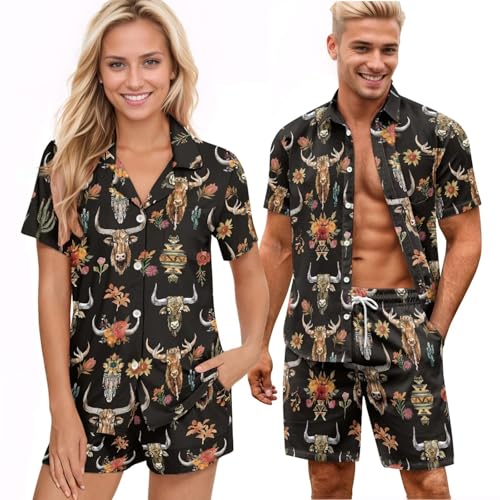 Couple Pajamas Matching Sets Womens Pajama Sets With Pockets Button Down Loungewear for Men