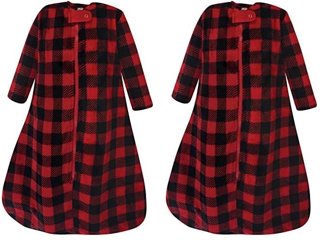 Image of Hudson Baby Unisex Baby Plush Sleeping Bag, Sack, Blanket, Buffalo Plaid Long-Sleeve, 12-18 Months (Pack of 2)