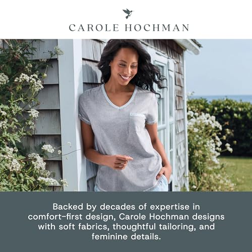 Image of Carole Hochman Women's 4-Piece 100% Cotton Pajama Set - V-Neck T-Shirt, Tank, Capri Pants & Shorts with Drawstring & Pockets
