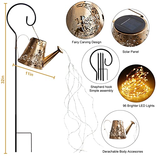 Solar Watering Can With Lights Outdoor Garden Decor Large Hanging Lantern Waterfall Landscape Lights Waterproof Solar Garden Decorations For Lawn Patio Yard Pathway Gardening Gifts #TOP3