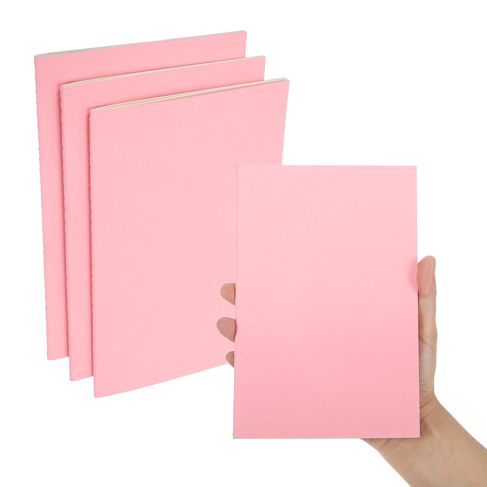 PATIKIL 3 Pack A5 Notebook, A5 Journal Mini Notebook Pocket Kraft Memo Notepads Wide Ruled Lined Sketchbook Small 8.3x5.5 Inch 30 Sheets for Men Women Office Supplies Travelers,Pink
