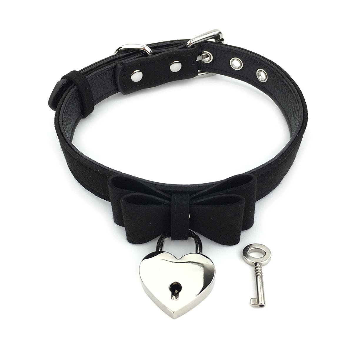 Destiny Love Bell Padlock Choker Collar Necklace Lolita Bow Collar Cat Kitty Velvet Necklace with Heart Lock and Key with Box for Women and Men