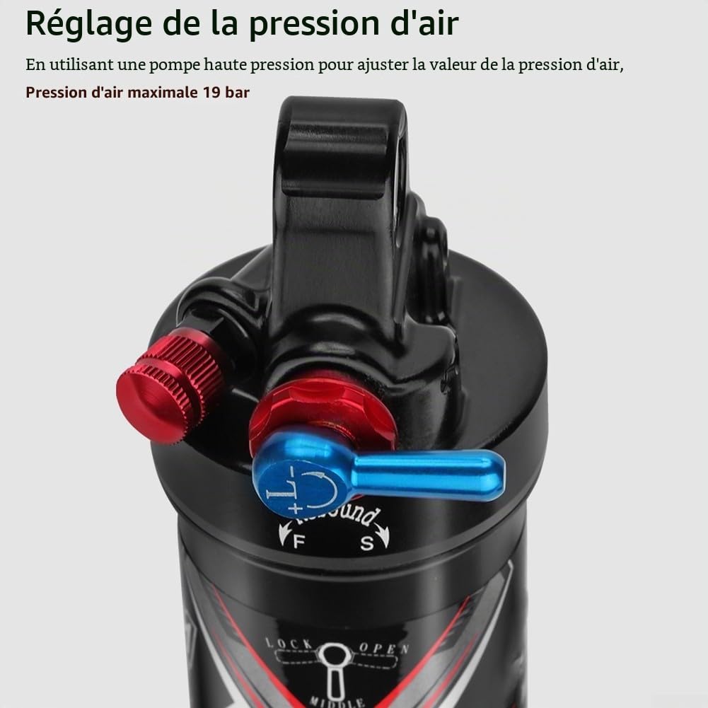 Besttoolifes Amortisseurs VTT Amortisseur arrière à air 165/190/200/210mm - Rebond/Verrouillage/Pression d'air réglable (190mm)