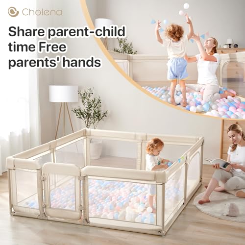 Image of Baby Playpen for Babies and Toddlers, 71 x 79in Large Playpen with Double Door, Full Steel Frame & Oxford Fabric, 0-24 Months Safe Play Area for Infant and New Parents(Khaki)