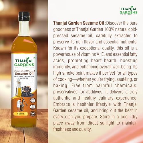Image of THANJAI GARDENS Wooden Cold Pressed Gingelly Oil, 1 Litre
