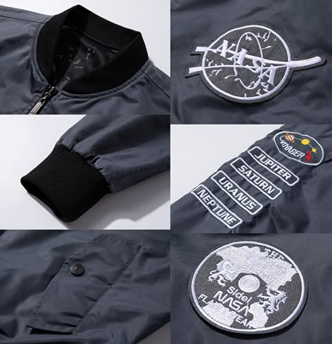 CORIRESHA Reversible NASA Bomber Jacket with Embroidery Badges3