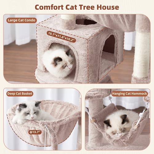 Image of Gitelsnour Cat Tree, 63'' Cat Tower for Large Cats, Big Hammock GCT020MU | Cat Condo, Cat Scratching Posts for Indoor Adult Cats, 4 Platforms( 2 Big 2 Small), 2 Baskets, Sisal Rope, 4 Toys, Mushroom