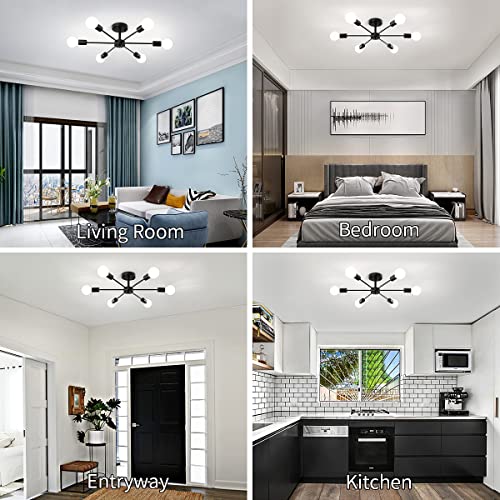 Image of ELEPHANTBOAT Modern Metal Chandelier Light Fixture, 6-Light Modern Flush Mount Ceiling Light for Living Room, Iron Cast Ceiling Light for Bedroom, Dining Room, Office, E27 Light Bubble Not Included