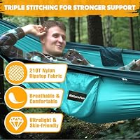 NATUREFUN Ultra-Light Reisecamping Hängematte Moskitonetz Hängematte | 300 kg Tragkraft, atmungsaktiv Schnelltrocknendes Fallschirm-Nylon | 2 Premium Karabiner, 2 Nylonschlingen inklusive – Ansicht 2