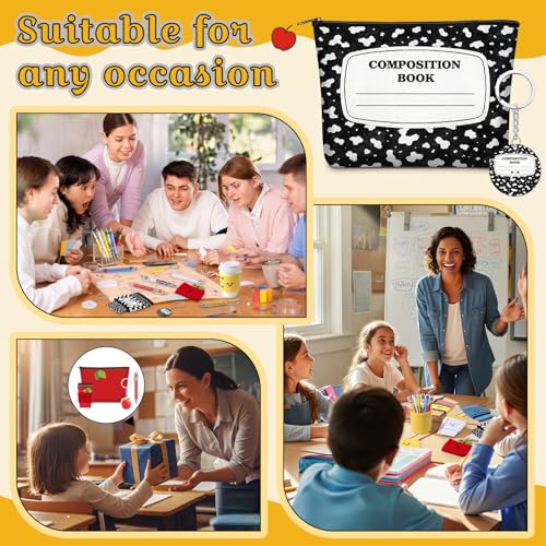 Fullhawl 30 Pcs Teacher Appreciation Gifts Bulk Pencil Pouch Makeup Bags Crochet Coffee Cozy with Cards Ballpoint Pens and Keychains for Appreciation Week Back to School Graduation Party Favors