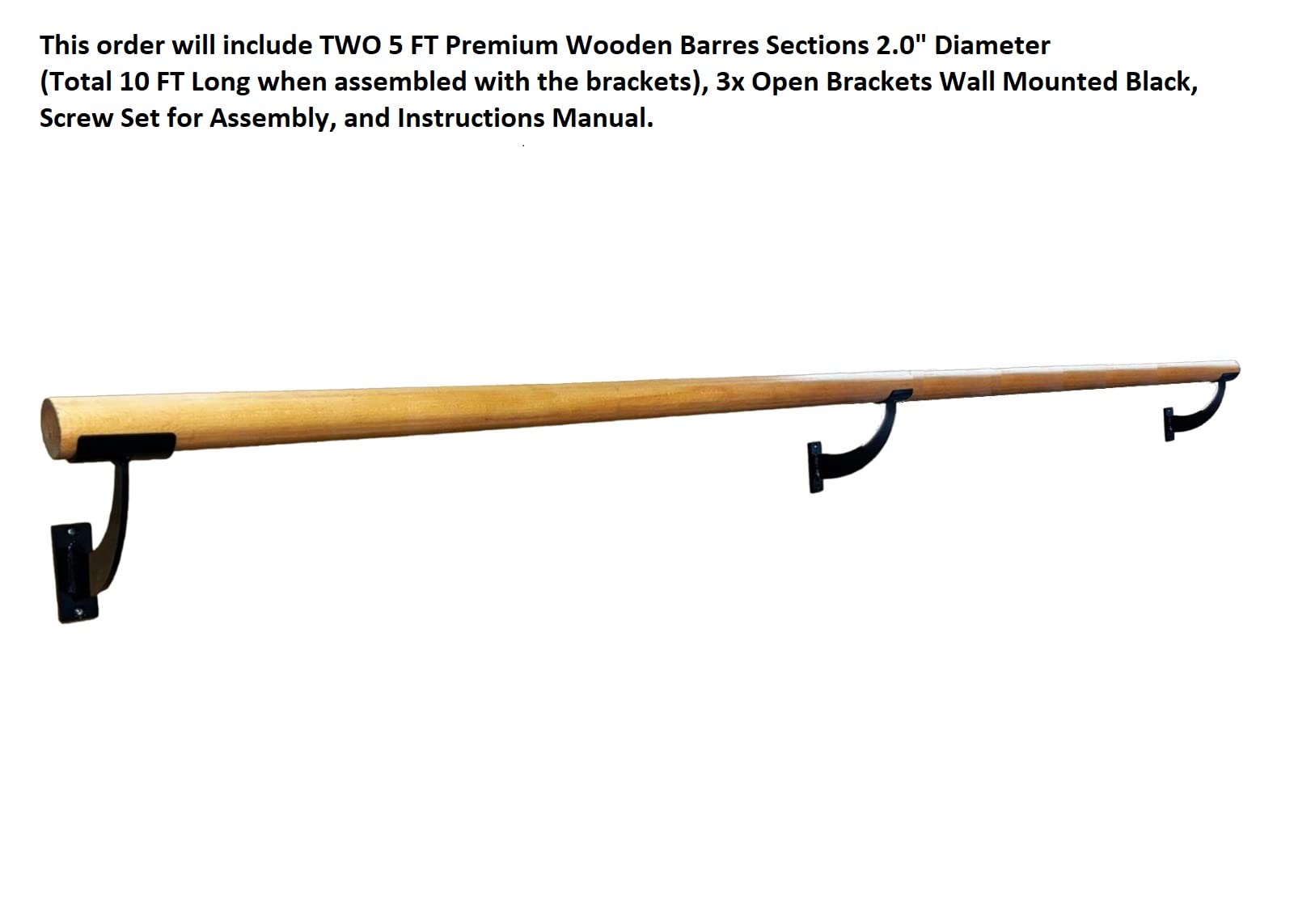 VITA Barre Wall-Mounted Double Ballet Barre, Deux, 4 Ft Bar, Wood | Fixed Height, Made in USA, Home, Studio or Gym Exercise Equipment for Kids & Adults | Dance, Fitness, Pilates