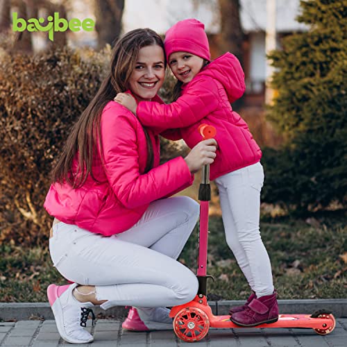 Image of Baybee Phoenix Skate Scooter for Kids, Smart 3 Wheel Kids Scooter with 3 Height Adjustable Handle, Kick Scooter with Led PU Wheels & Rear Brake, Runner Scooter for Kids 3 to 6 Years Boy Girl (Pink)