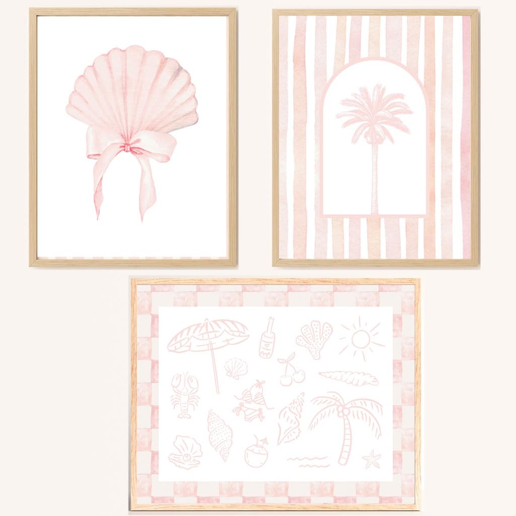 View 1 of [SIMILAR ITEM: READ CLERK NOTES] 3 Pcs Pink Coastal Canvas Wall Art – Beach House Decor, Ocean Aesthetic Sea Theme Posters, Nautical Posters, Granddaughter Coquette Wall Art for Living Room, Bedroom, Dorm, Home Decoration Unframed Canvas 11"x14"