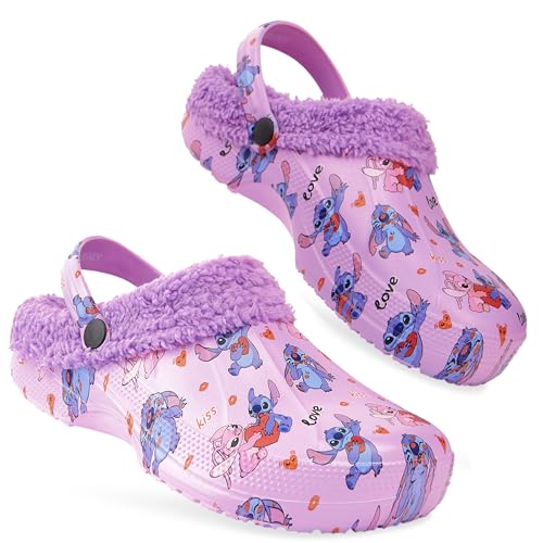 Disney Stitch Sabots Femme avec Doublure Polaire Chaussures de Jardin avec ou sans Charms Chaussons Hiver Cadeau Femme
