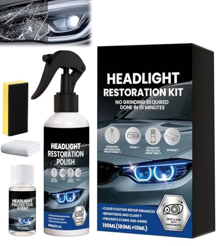 Car Headlight Restoration Kit - Universal Cars Headlight Restoration Repair Car Polishing Kit Headlamp Restorer Cleaner Renews Yellowing Headlights for Headlights of All Vehicle Types