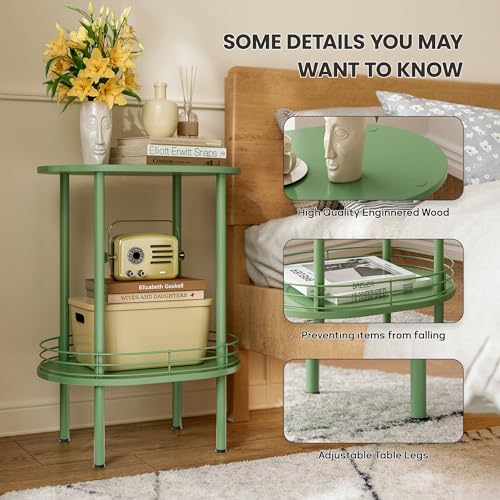 Image of Small Modern Oval Side Table with Storage,2-Tier Side Tables Living Room,Sturdy Nightstand for Small Space - Living Room, Bedroom, Bathroom, Nursery (1PC,Green)