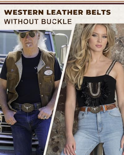Image of BELTROAD 2 Pack Western Leather Belt Strap for Men Women Cowboy Cowgirl Leather Mens Belts for Jeans Gift Belt without Buckle