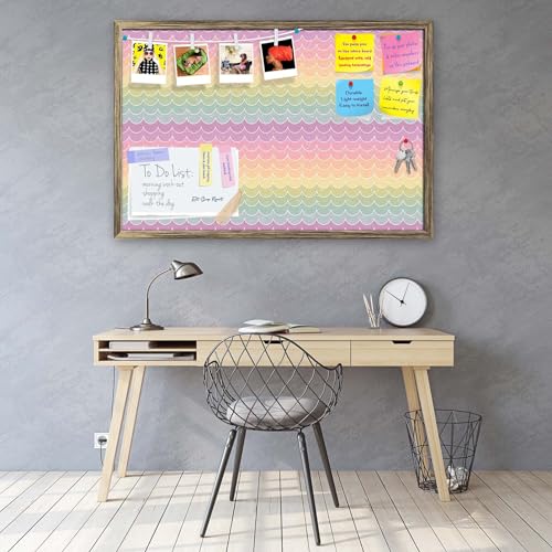 Image of ArtzFolio Wavey | Bulletin Board Notice Pin Board | Vision Soft Board Combo with Thumb Push Pins & Sticky Notes | Antique Golden Frame | 30 x 20 inch (76 x 51 cms)