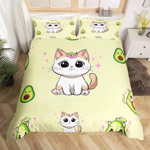 NDXRWDZR 布団セット かわいい猫 枕カバー付寝具 柔らかい 通気性 抗菌 防臭 防ダニ ポリエステル布団カバー 190x210 cm + 2 枕カバー 43x63 cm
