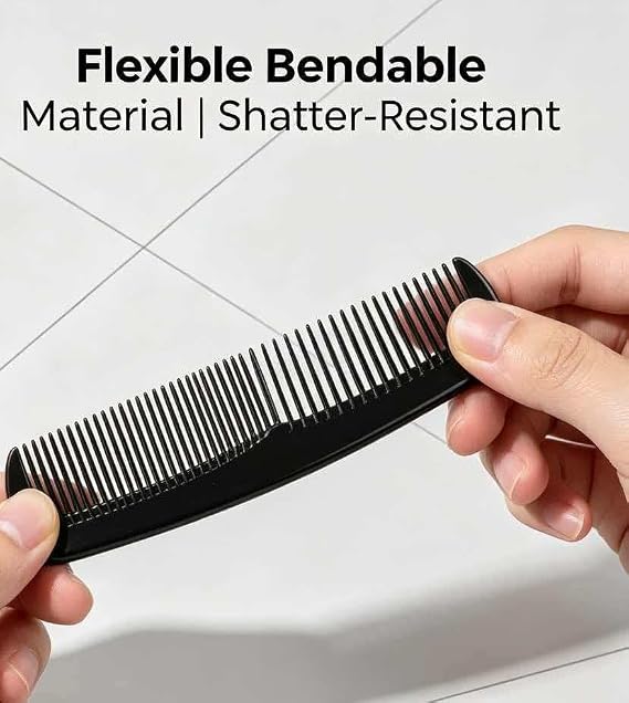 Black Fine and Wide Tooth Hair Comb, Plastic Pocket Comb for Women and Men