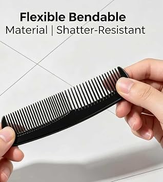 Black Fine and Wide Tooth Hair Comb, Plastic Pocket Comb for Women and Men