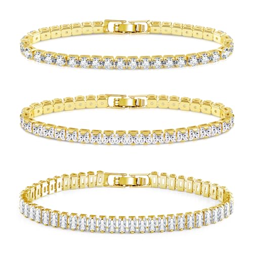Diamond Tennis Bracelets for Women 3 PCS 4MM 5MM Mixed Adjustable Cubic Zirconia Classic Bracelet Set Fashion Jewelry Gifts (6.9