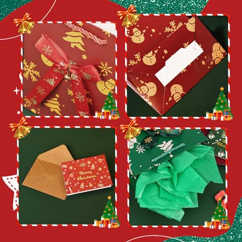 Image of JMANNI Christmas Gift Bags, Christmas Bags with Tissue Paper, 2 Styles christmas bags for gifts, Small Gift Bags With Christmas bells, Xmas Paper Bags, Gifts Wrapping, Party Favors Holiday Gift Bags