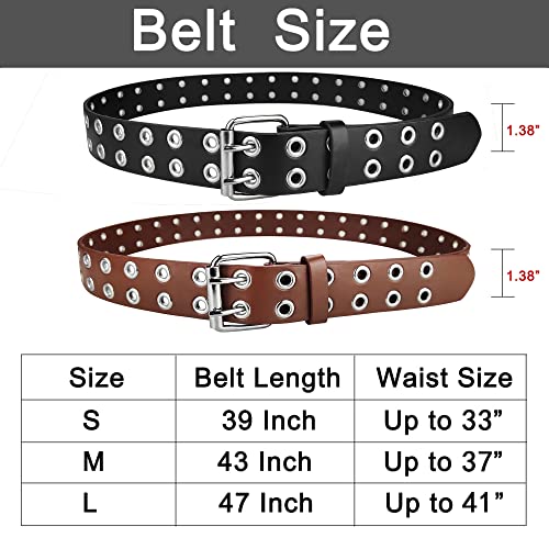 Image of 2 Pack Grommet Leather Belts for Women, Studded Belt Women Men