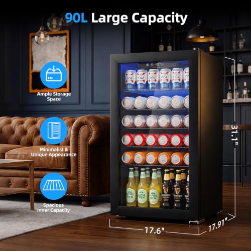 Image of Antarctic Star Mini Fridge 130 Can Beverage Refrigerator Cooler with Glass Door,Adjustable Shelves & Digital Temperature for Soda Beer or wine fridge for Home, Office Bar 3.1cu.ft