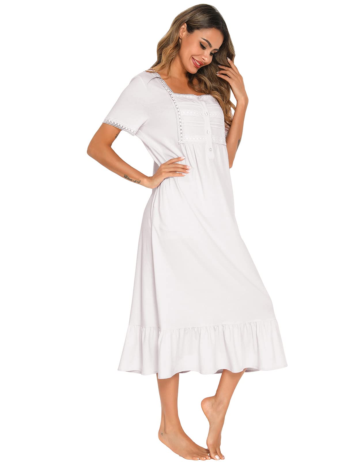 Verve Jelly Camicia da Notte da Donna Vintage vittoriana a Maniche Lunghe in Cotone Pigiama Pigiama Vestito Leggero e Morbido per la casa